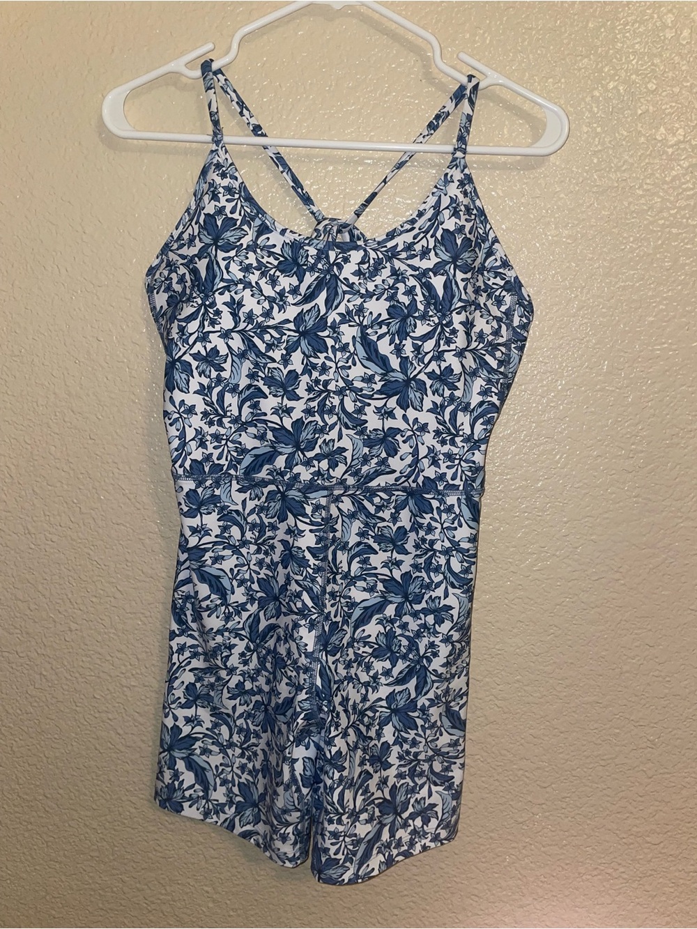 Sleeveless Blue Floral Romper - Women's Jumpsuit gym workout